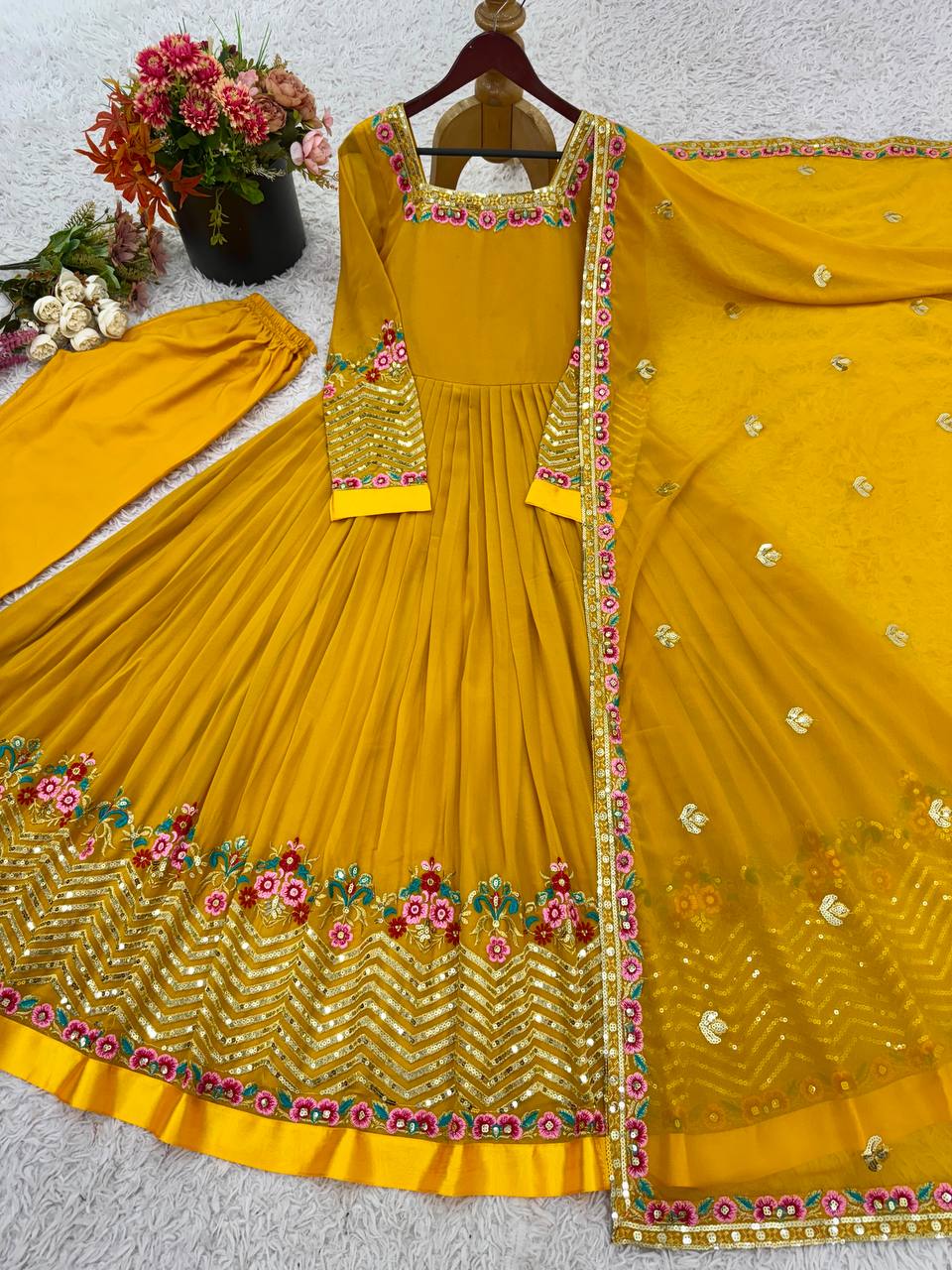 Heavy Georgette Embroidered Party Wear Gown with Dupatta