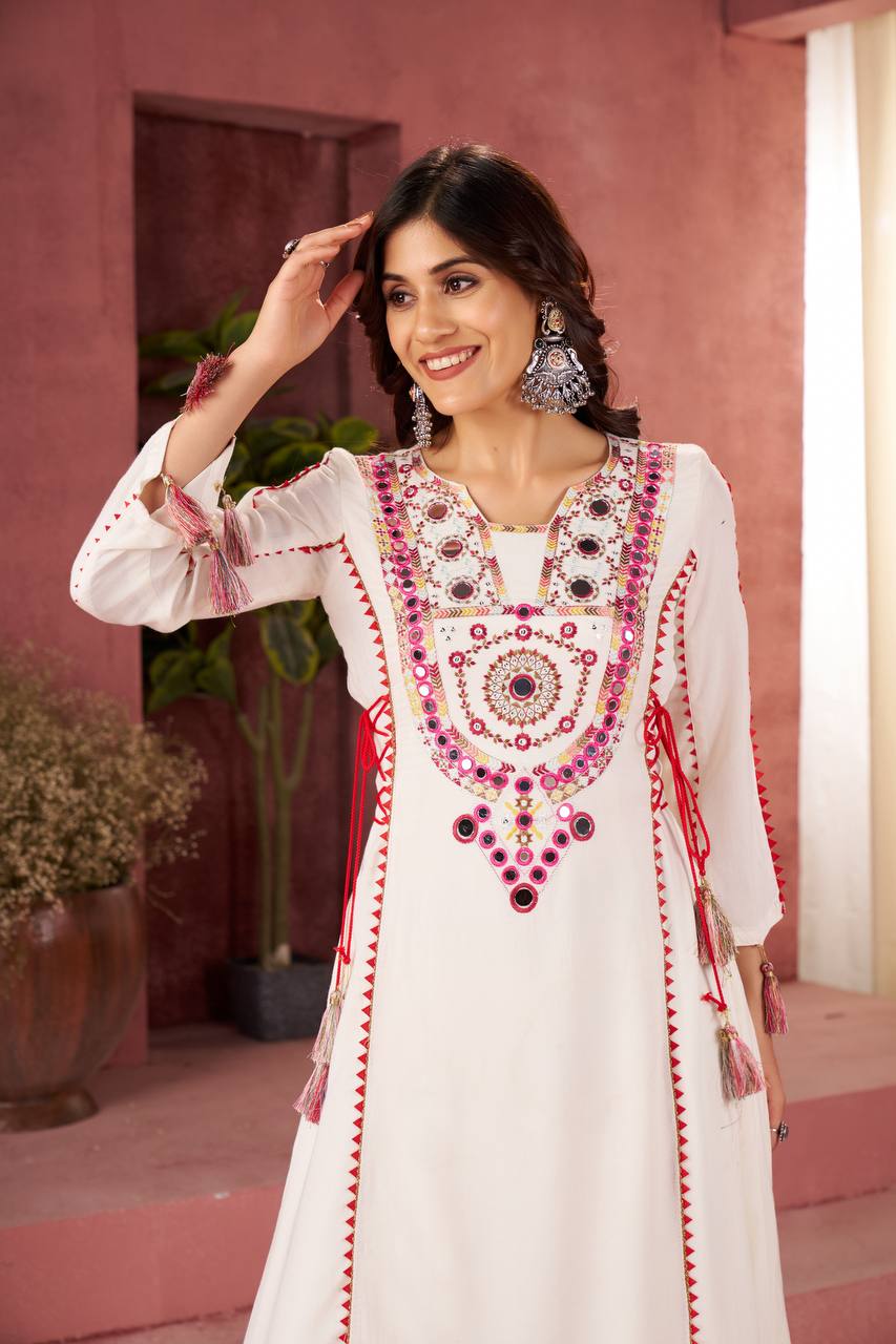 Rakhi Special Designer Cord Set with Palazoo | Premium Rayon with Real Mirror Work & Tassels