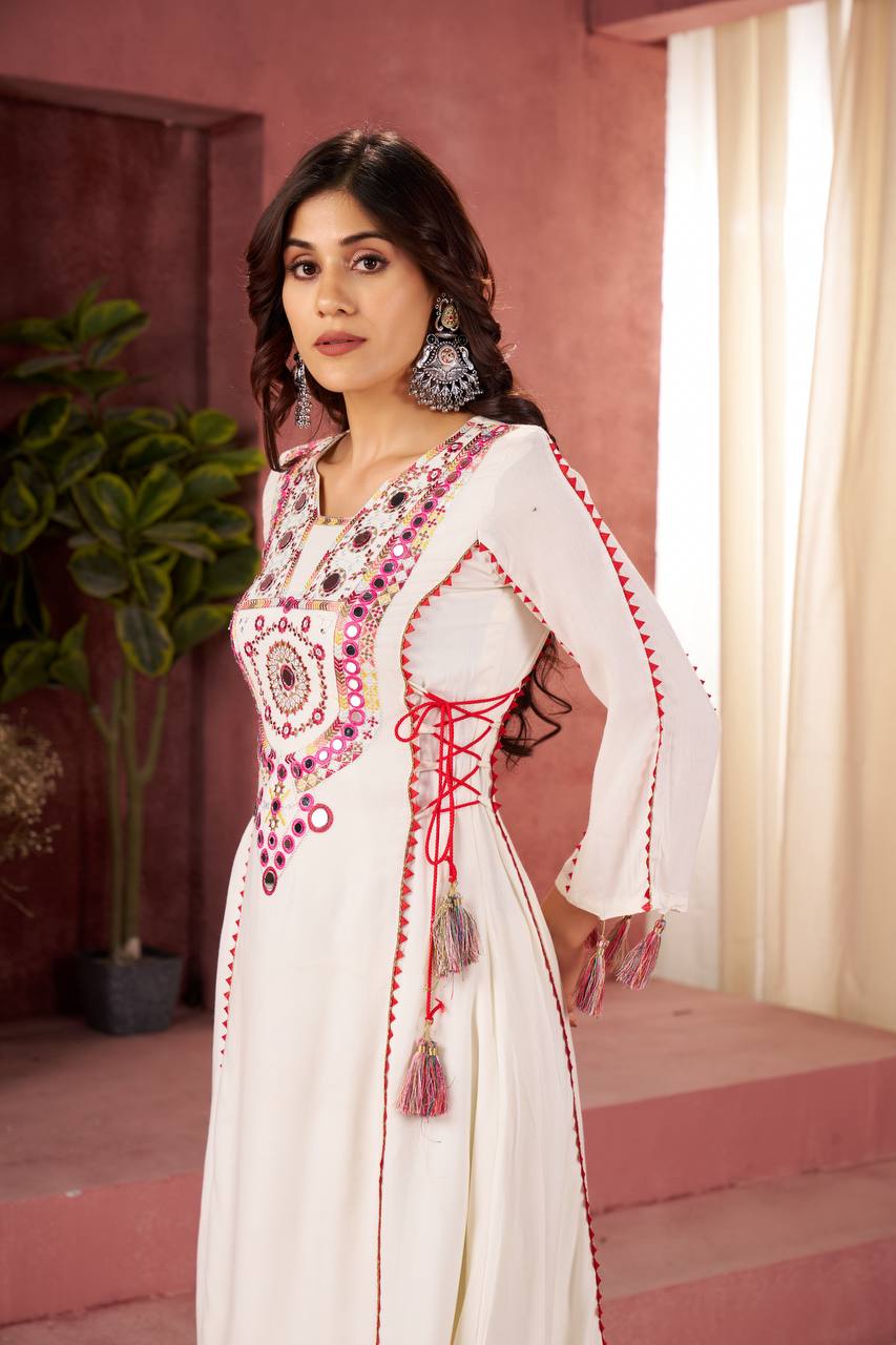 Rakhi Special Designer Cord Set with Palazoo | Premium Rayon with Real Mirror Work & Tassels