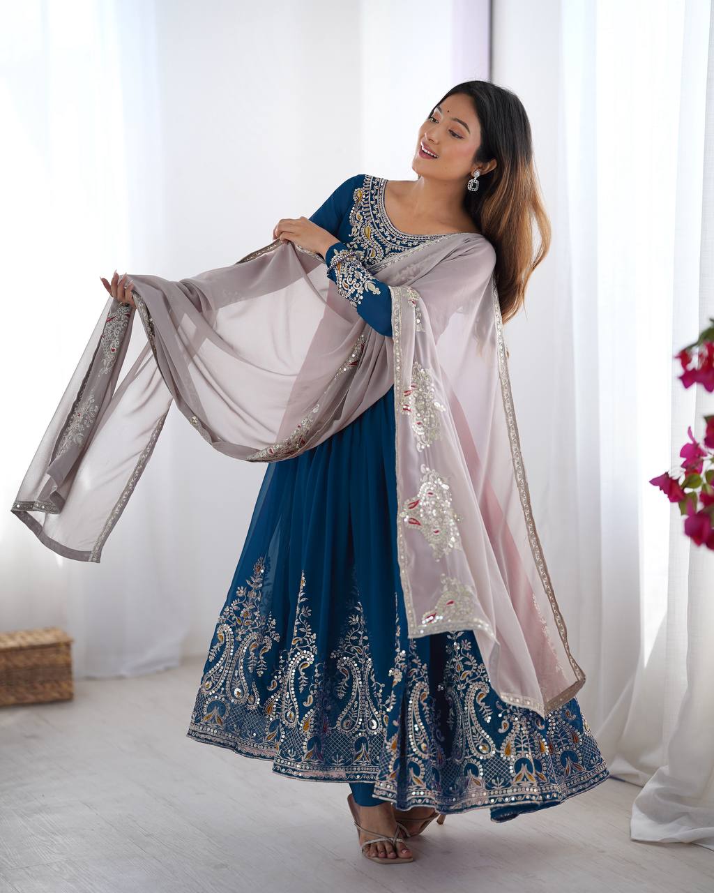 Heavy Designer Party Wear Gown with Dupatta – Multy Thread Embroidery & Sequence Work