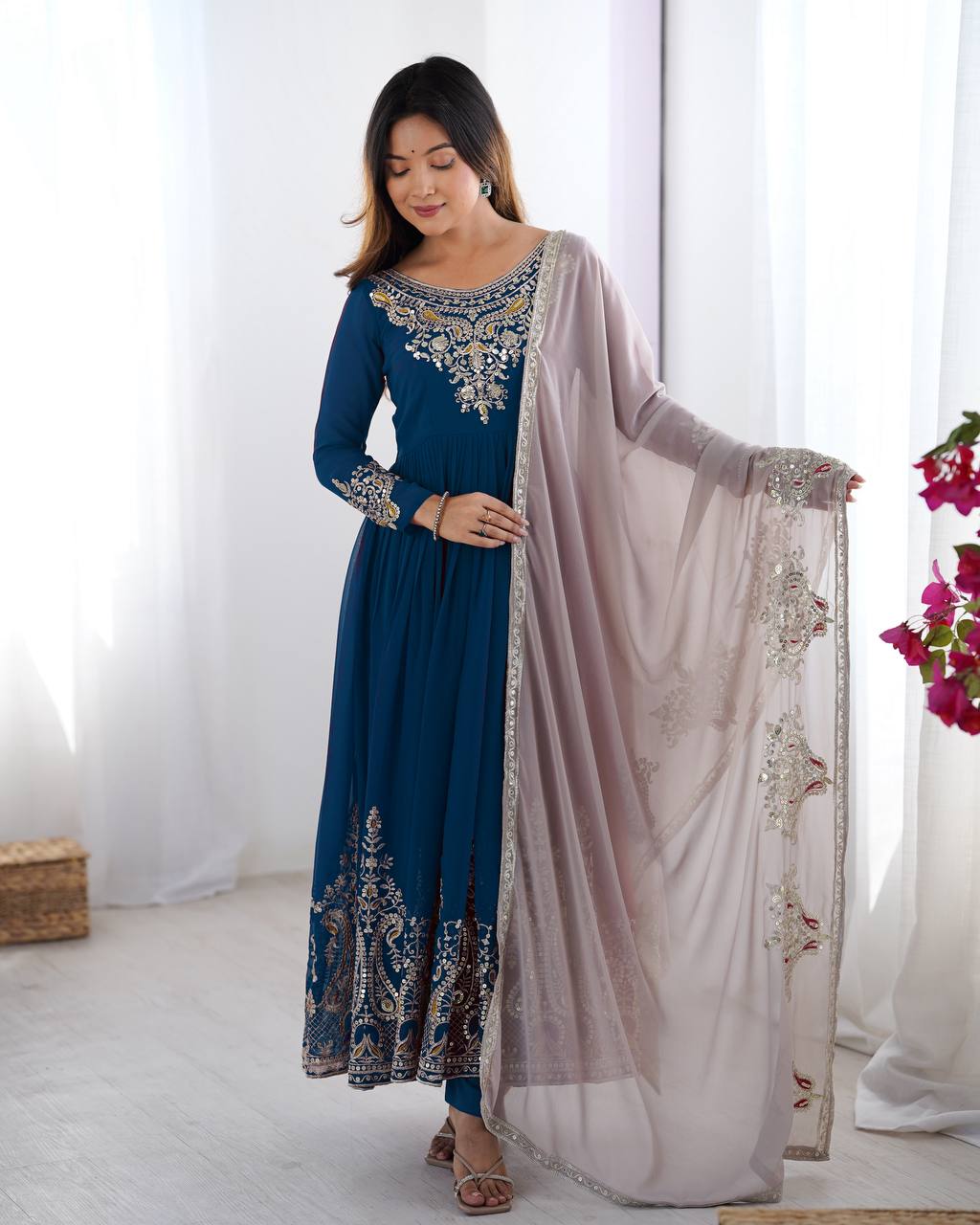 Heavy Designer Party Wear Gown with Dupatta – Multy Thread Embroidery & Sequence Work