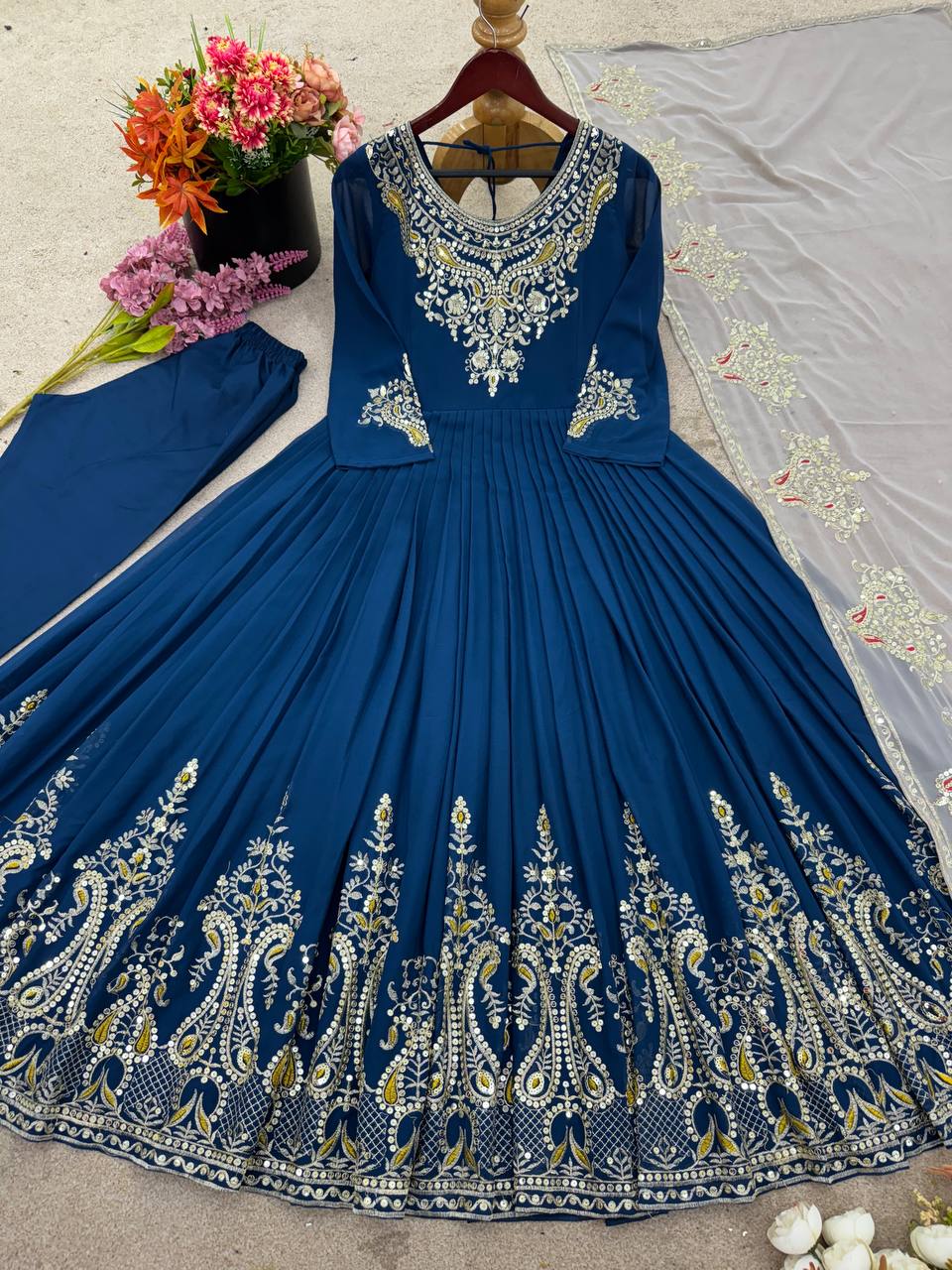 Heavy Designer Party Wear Gown with Dupatta – Multy Thread Embroidery & Sequence Work
