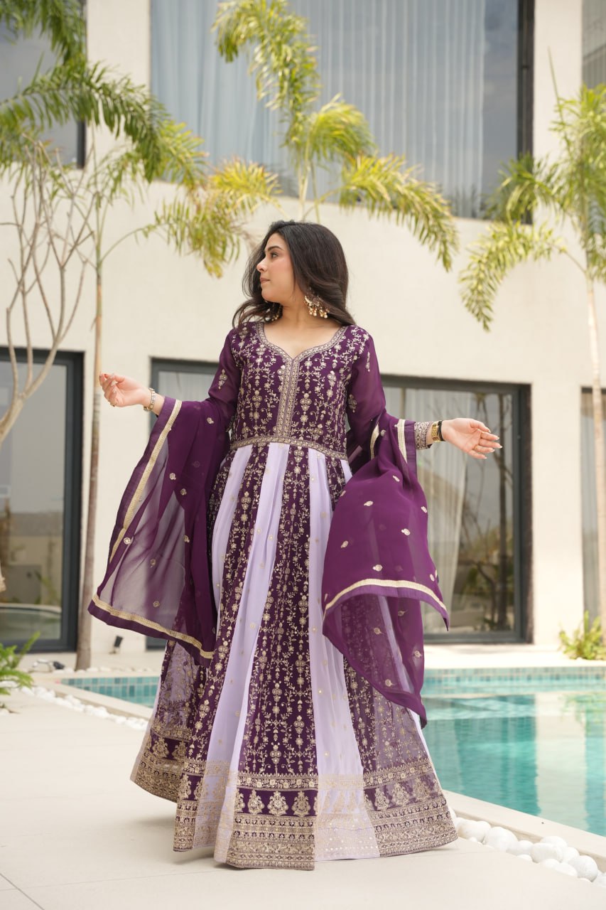 Luxury Zari & Sequins Embroidered Gown with Dupatta