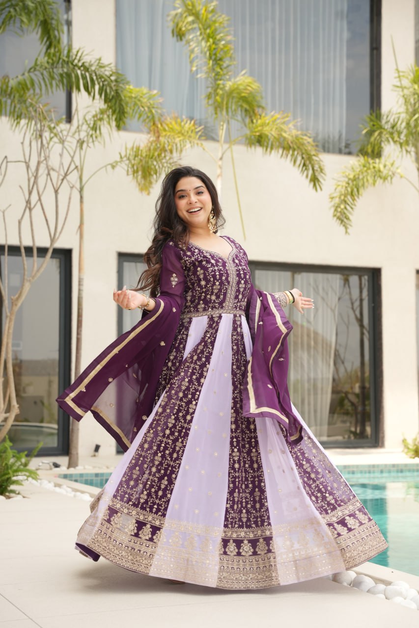 Luxury Zari & Sequins Embroidered Gown with Dupatta