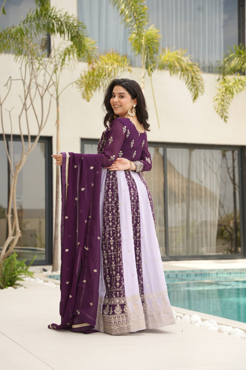 Luxury Zari & Sequins Embroidered Gown with Dupatta