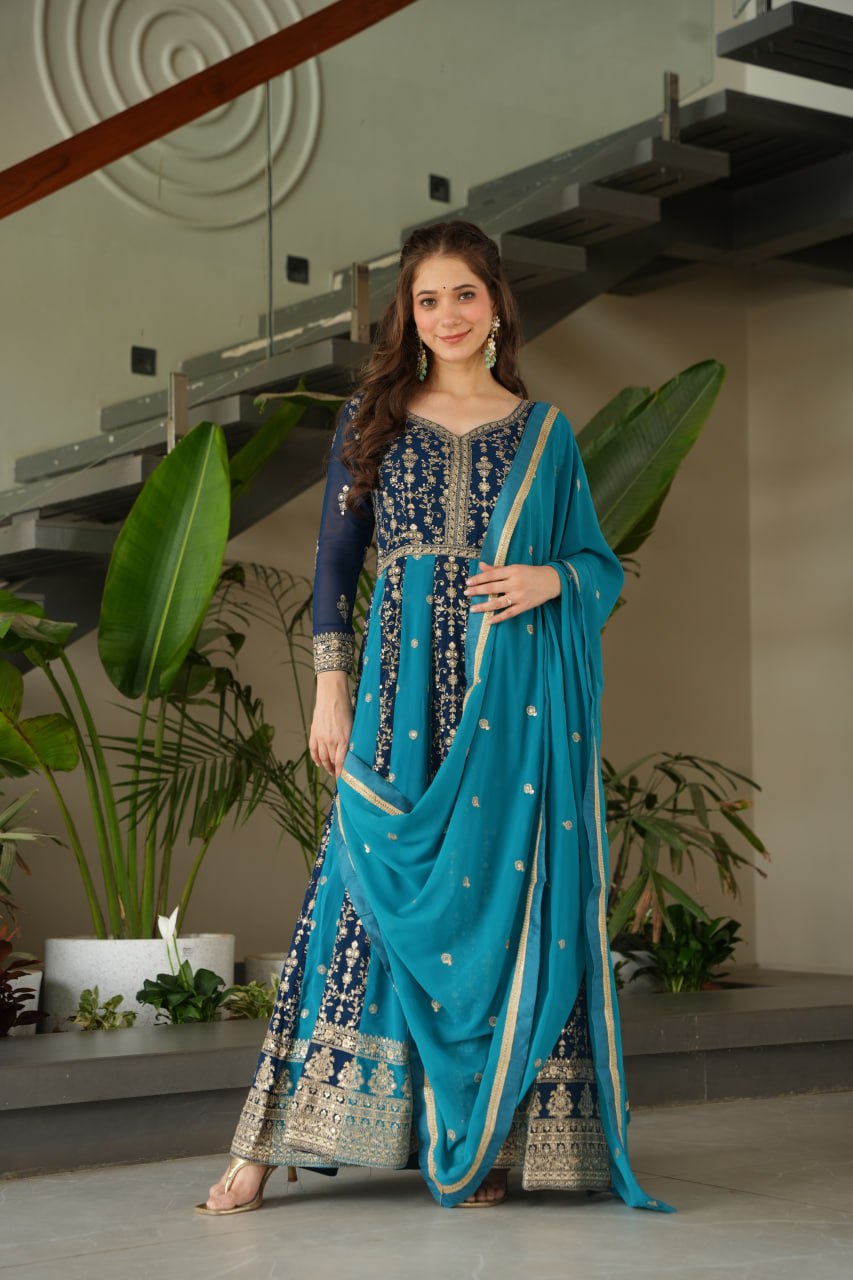 Luxury Zari & Sequins Embroidered Gown with Dupatta
