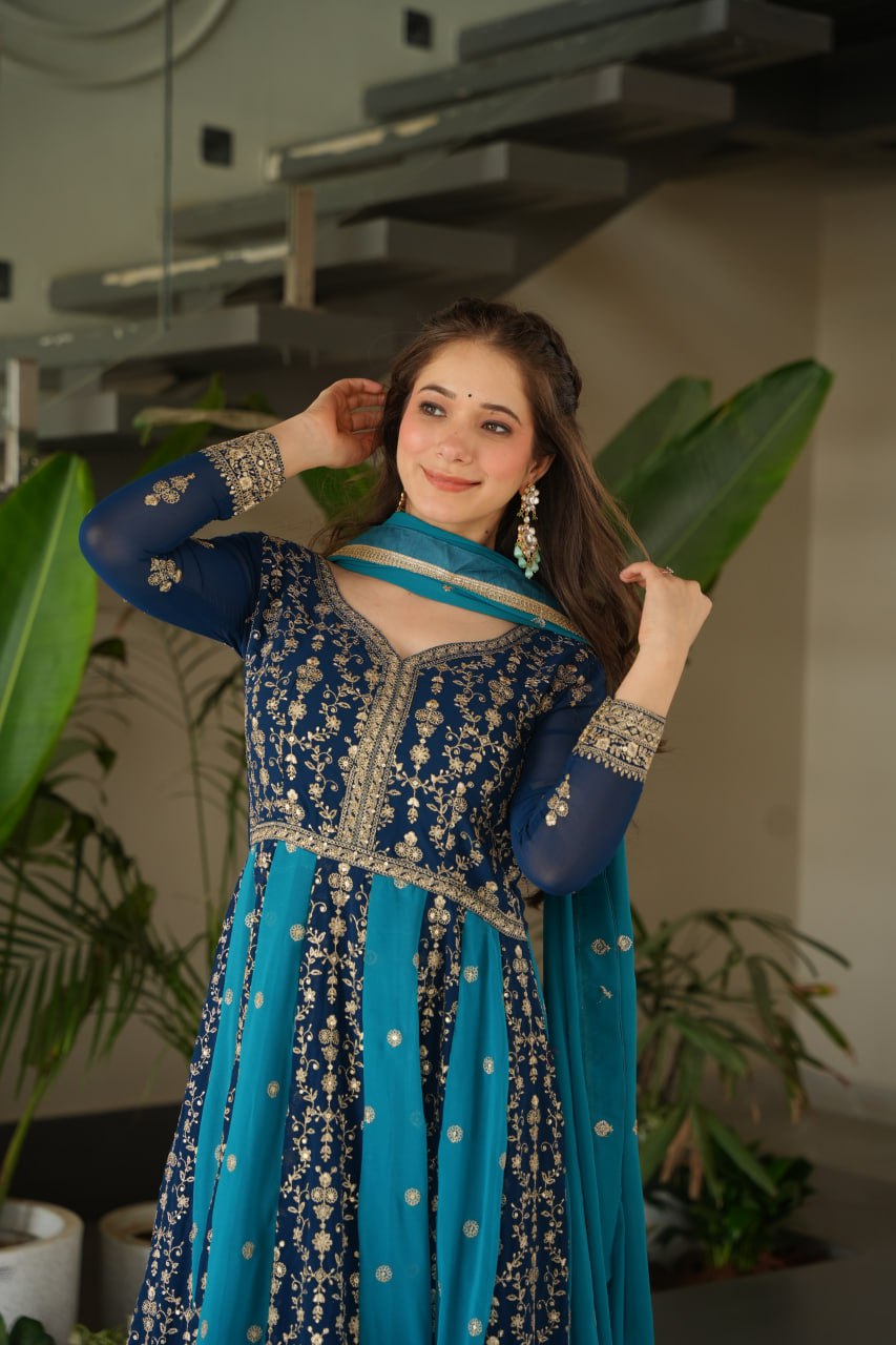 Luxury Zari & Sequins Embroidered Gown with Dupatta