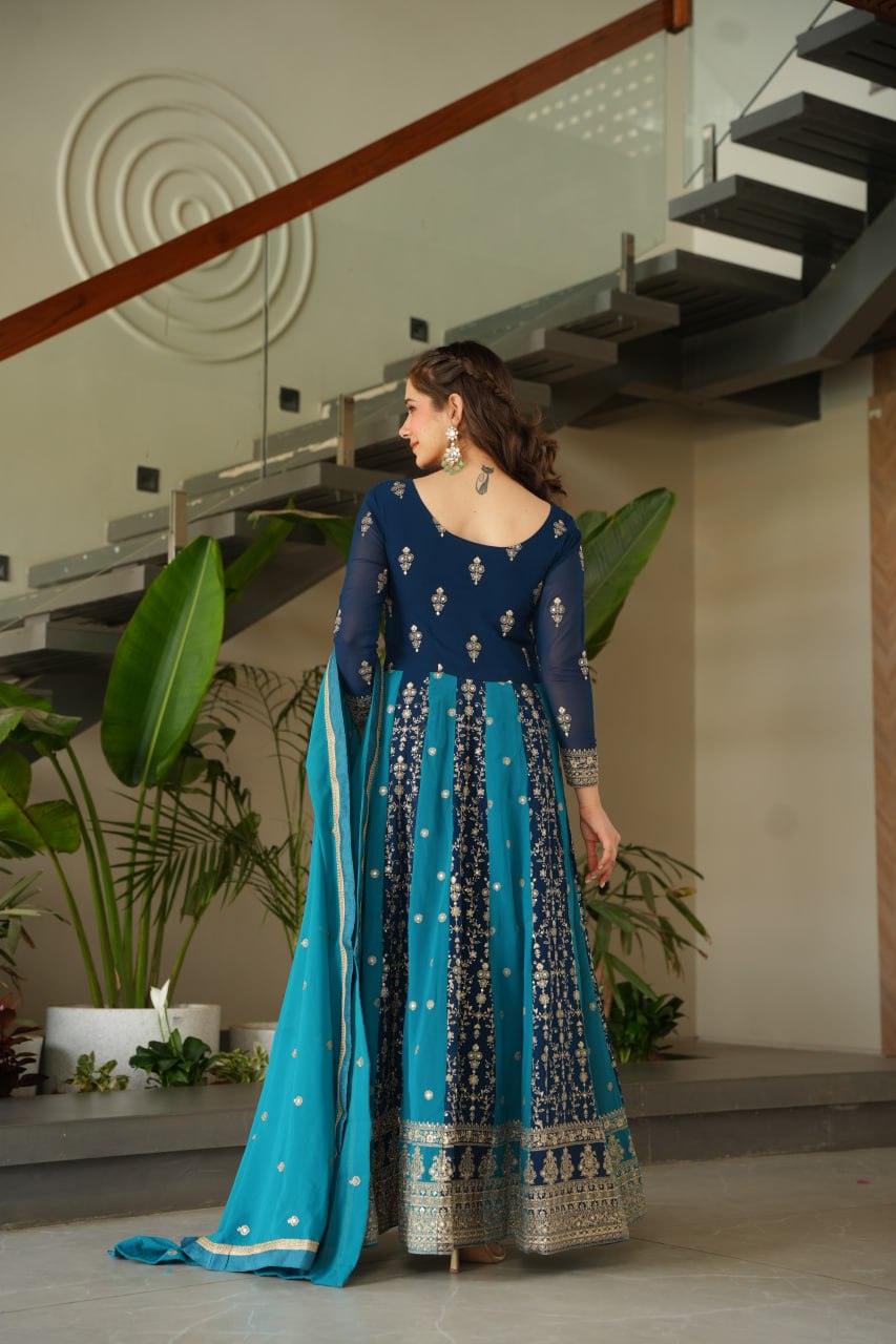 Luxury Zari & Sequins Embroidered Gown with Dupatta