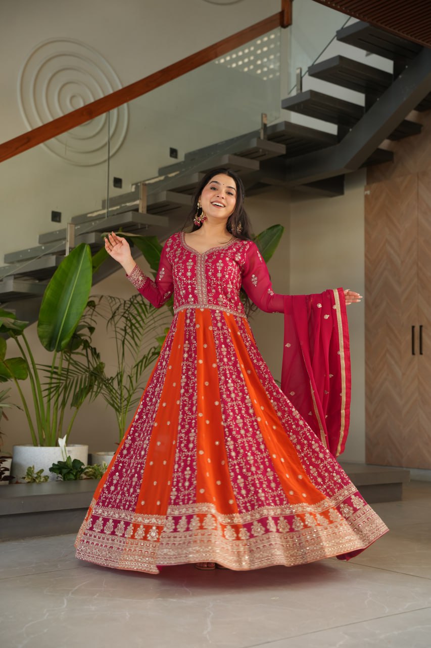 Luxury Zari & Sequins Embroidered Gown with Dupatta