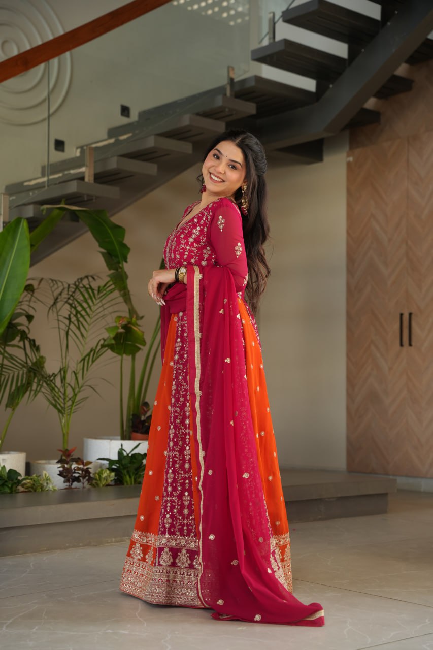 Luxury Zari & Sequins Embroidered Gown with Dupatta
