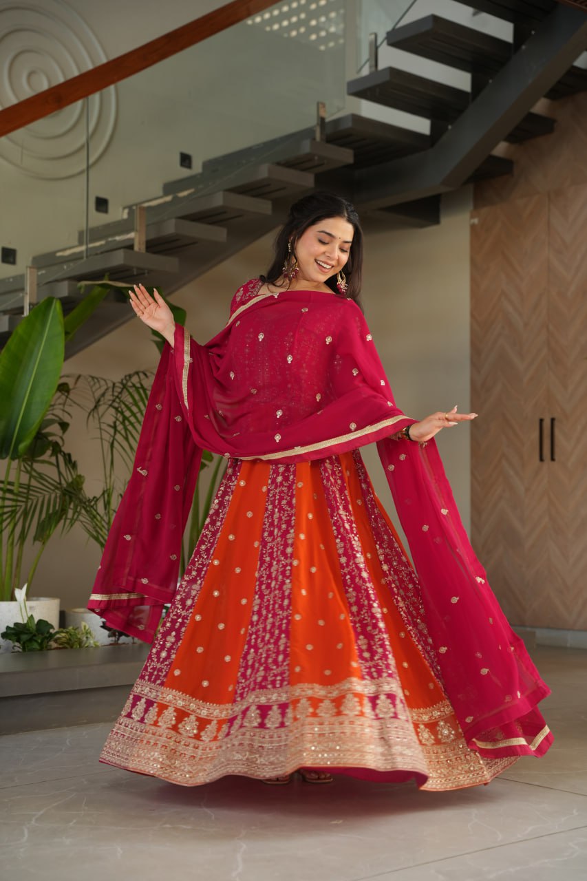 Luxury Zari & Sequins Embroidered Gown with Dupatta