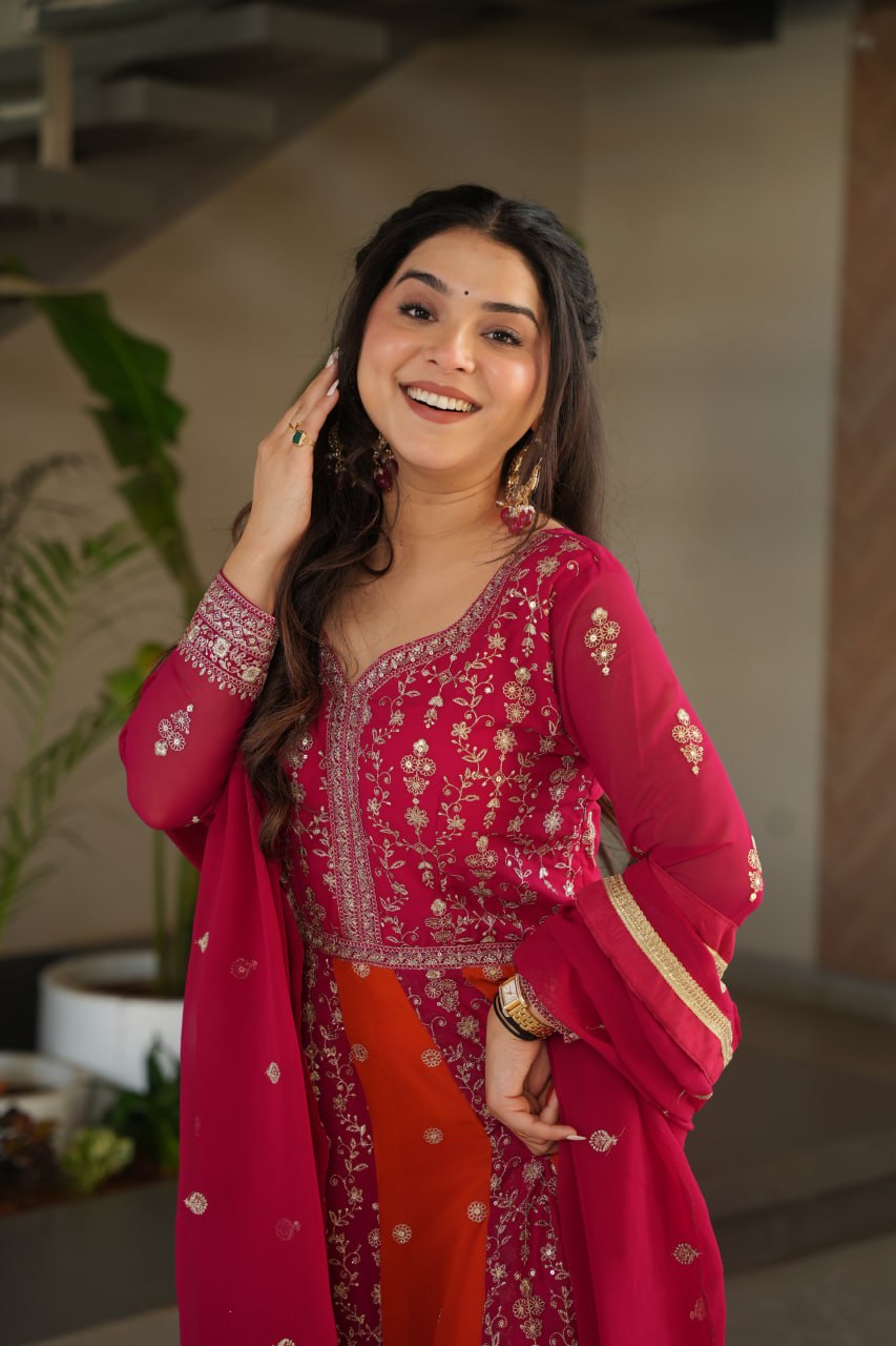 Luxury Zari & Sequins Embroidered Gown with Dupatta