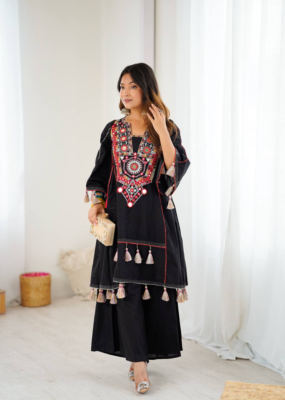 Premium Khadi Cotton Co-ord Set with Embroidery & Mirror Work