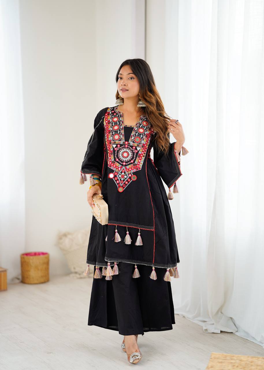 Premium Khadi Cotton Co-ord Set with Embroidery & Mirror Work