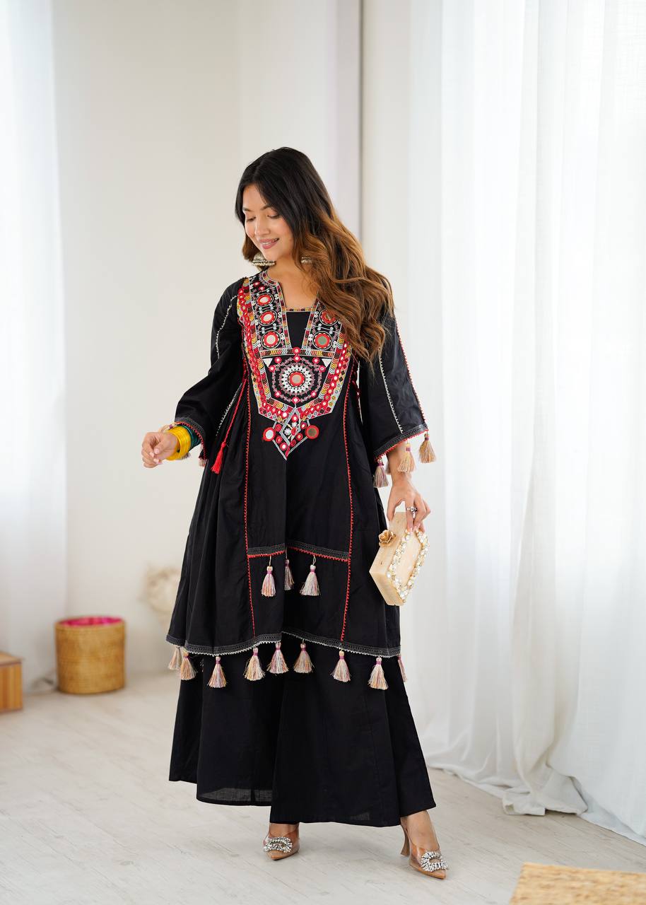 Premium Khadi Cotton Co-ord Set with Embroidery & Mirror Work