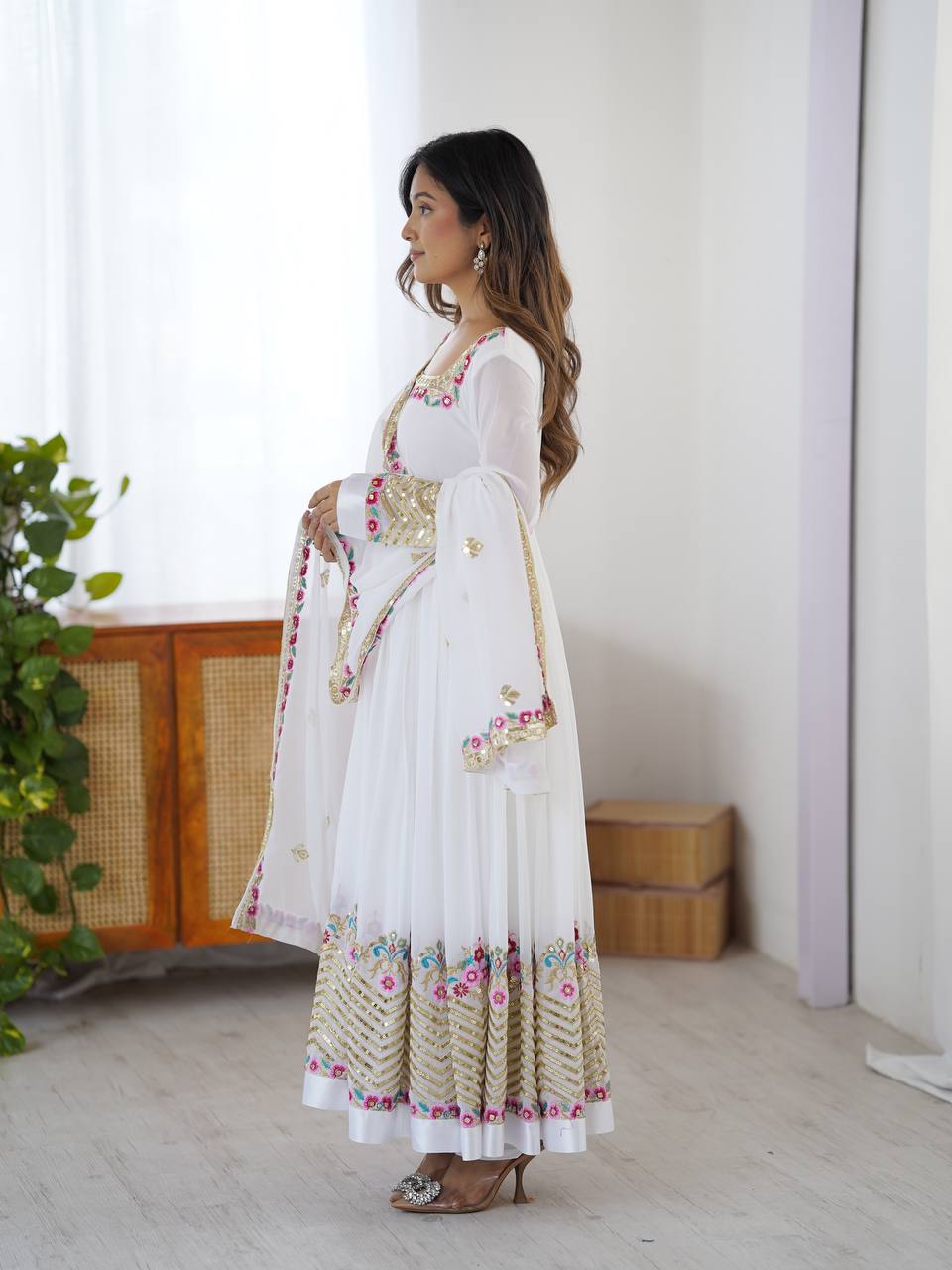 Heavy Georgette Embroidered Party Wear Gown with Dupatta
