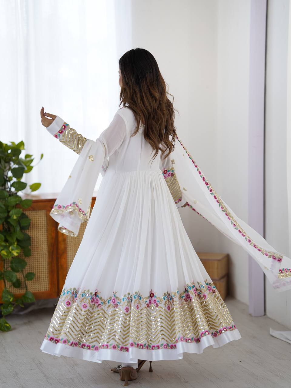 Heavy Georgette Embroidered Party Wear Gown with Dupatta