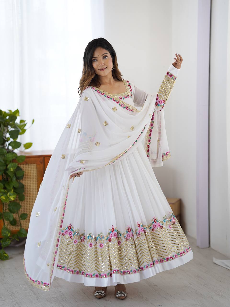 Heavy Georgette Embroidered Party Wear Gown with Dupatta