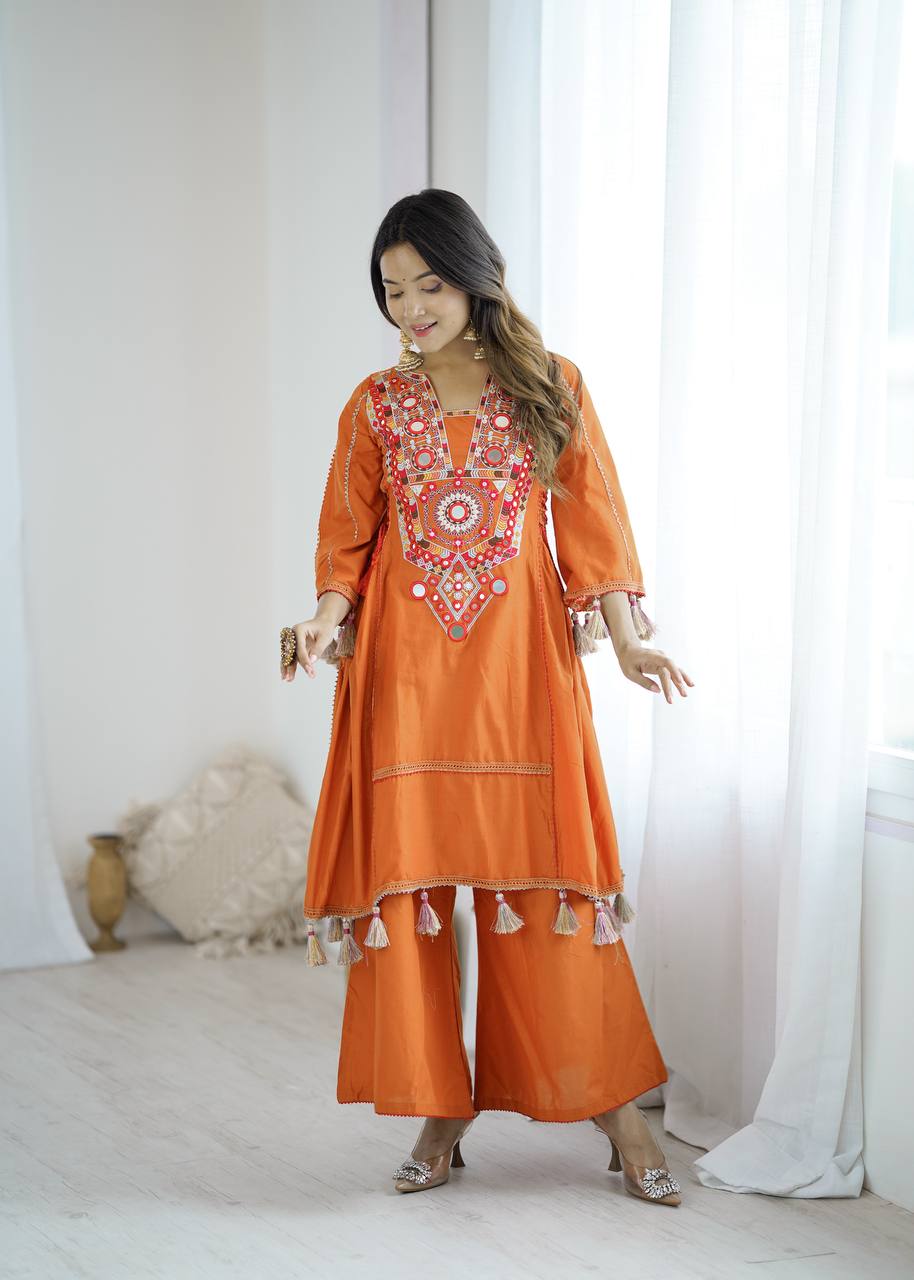 Premium Khadi Cotton Co-ord Set with Embroidery & Mirror Work