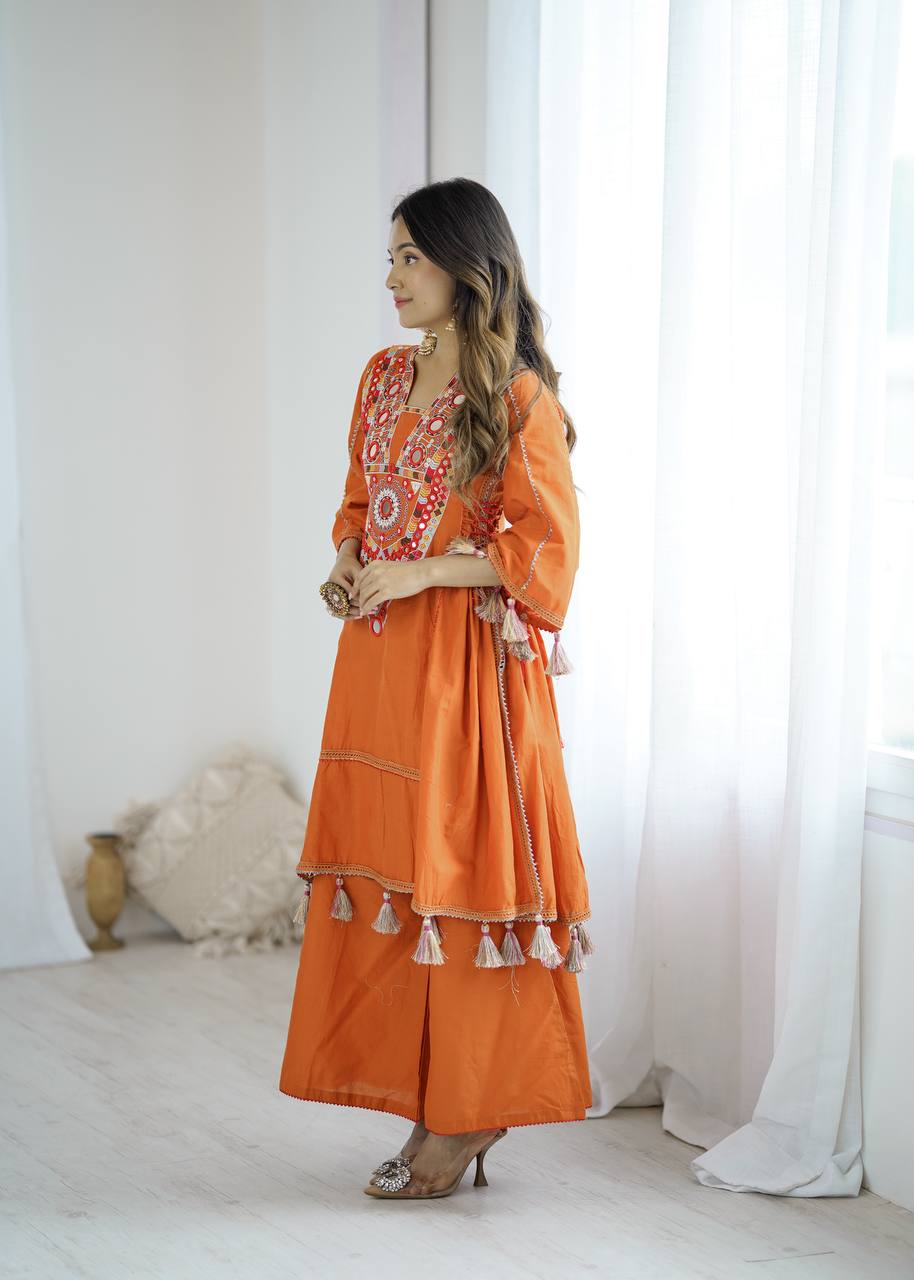 Premium Khadi Cotton Co-ord Set with Embroidery & Mirror Work