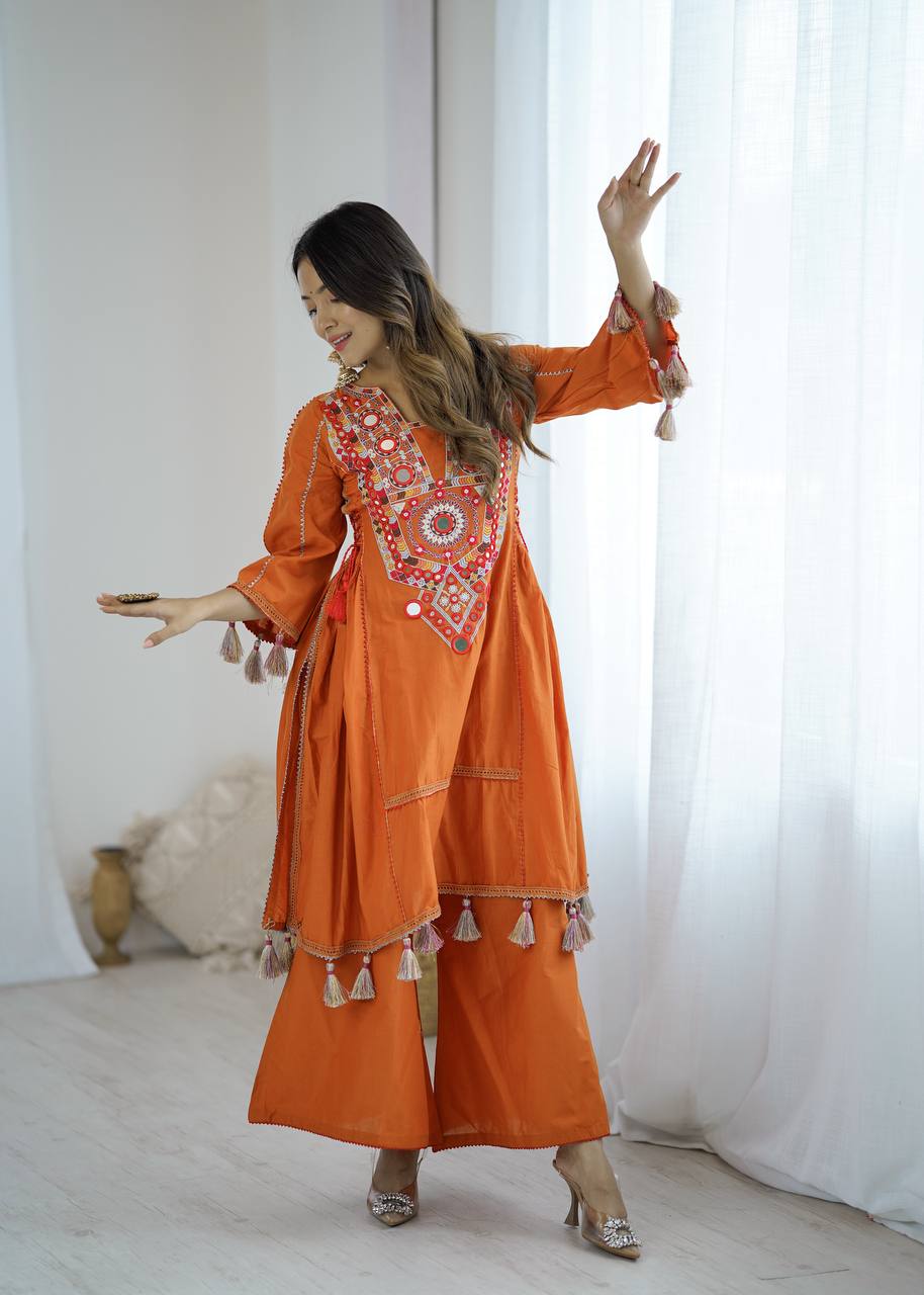 Premium Khadi Cotton Co-ord Set with Embroidery & Mirror Work