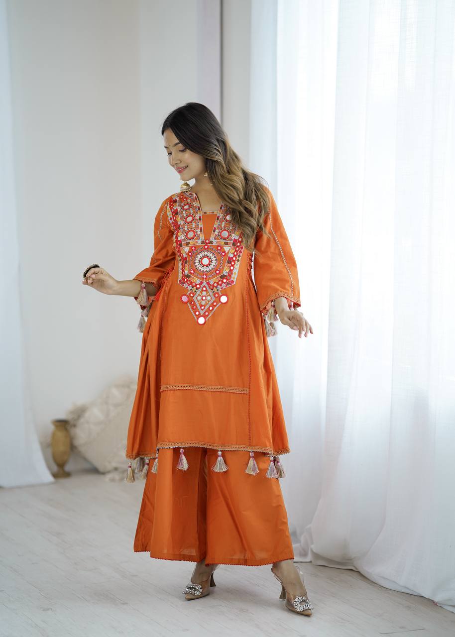 Premium Khadi Cotton Co-ord Set with Embroidery & Mirror Work