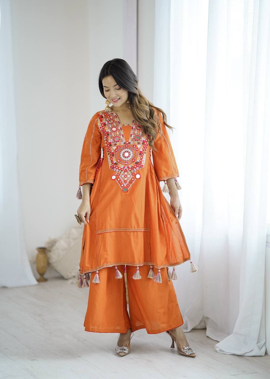 Premium Khadi Cotton Co-ord Set with Embroidery & Mirror Work