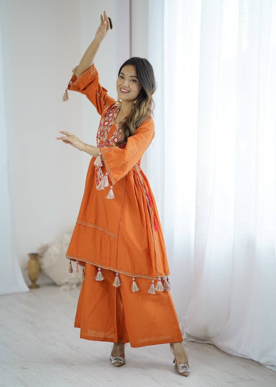 Premium Khadi Cotton Co-ord Set with Embroidery & Mirror Work
