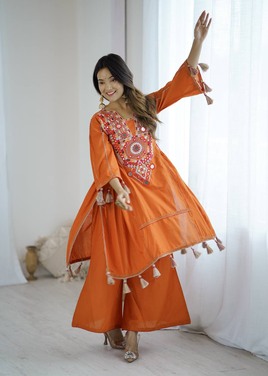 Premium Khadi Cotton Co-ord Set with Embroidery & Mirror Work