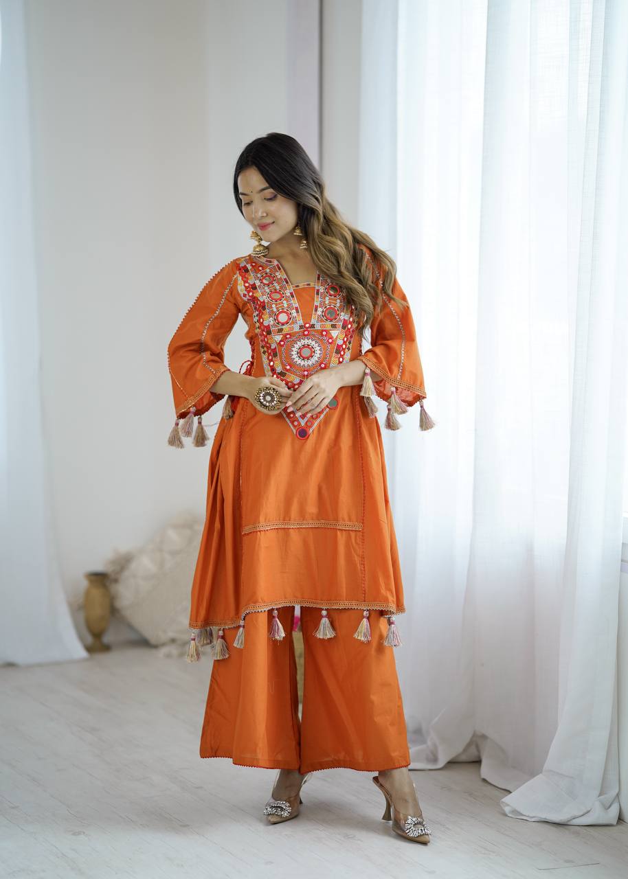 Premium Khadi Cotton Co-ord Set with Embroidery & Mirror Work