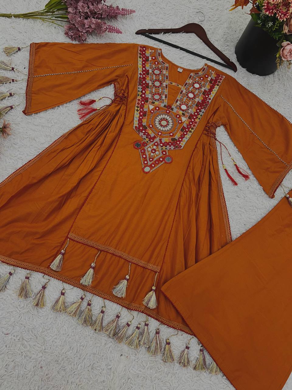 Premium Khadi Cotton Co-ord Set with Embroidery & Mirror Work