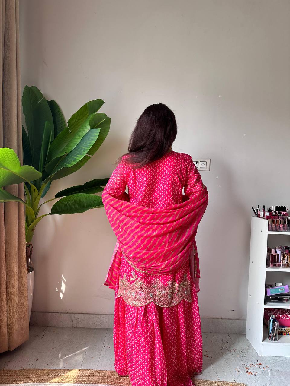 Designer Printed Chinon Kurti Sharara Set with Embroidered Dupatta