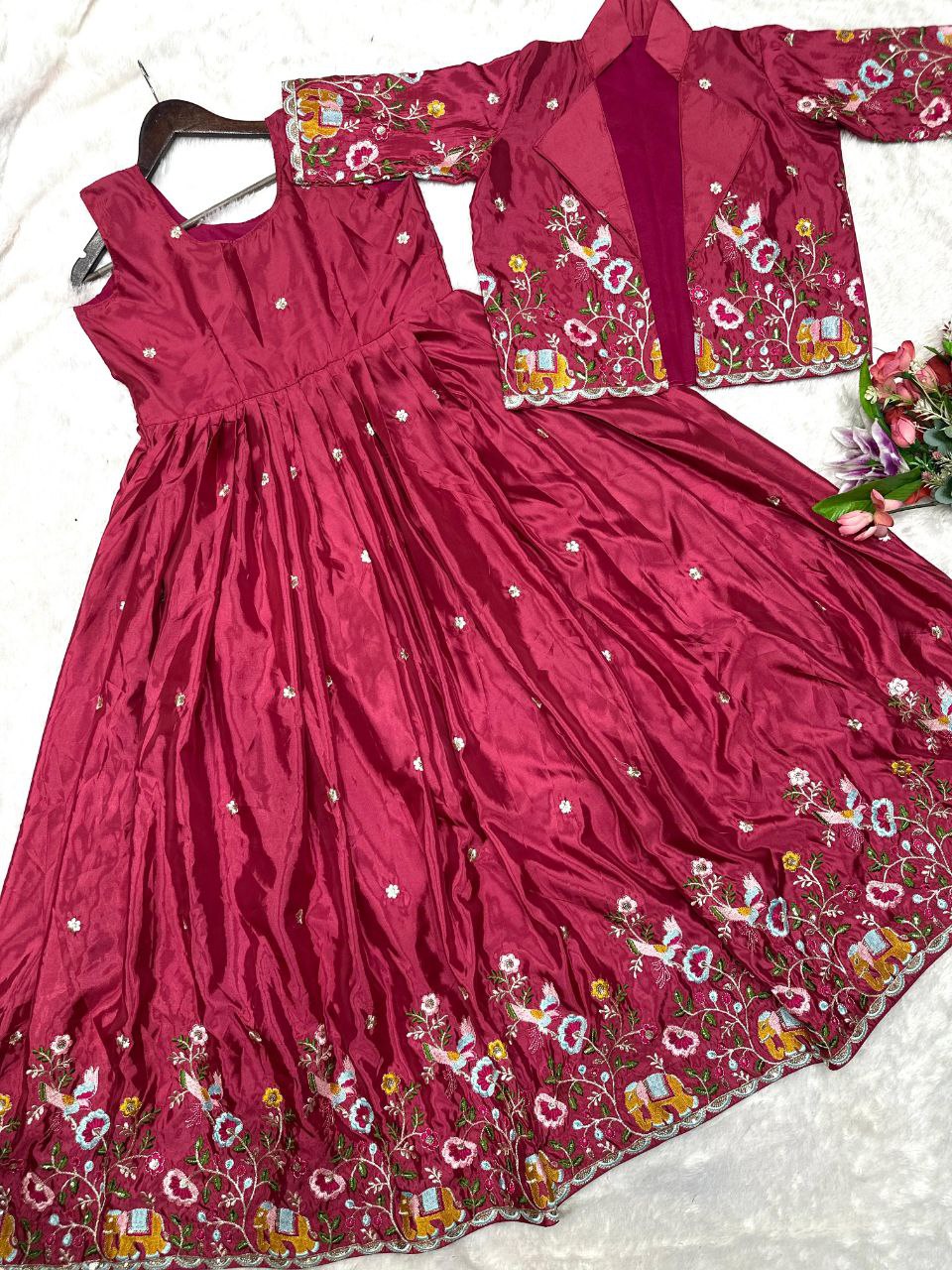 Faux Georgette Embroidered Gown & Pant Set