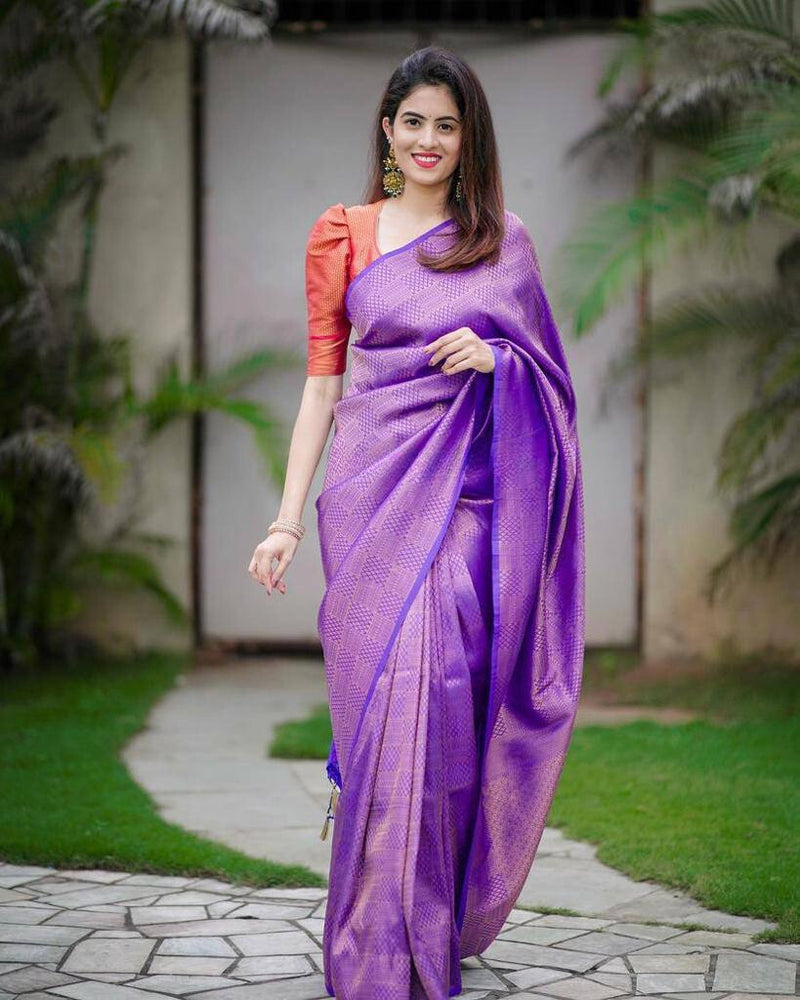 Purple Banarasi Soft Silk Saree