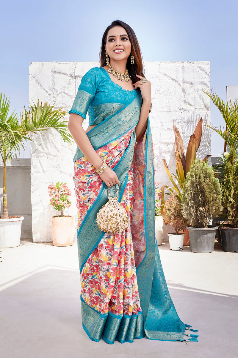 Dola Silk Saree with Exclusive Jacquard Weaving and Digital Print