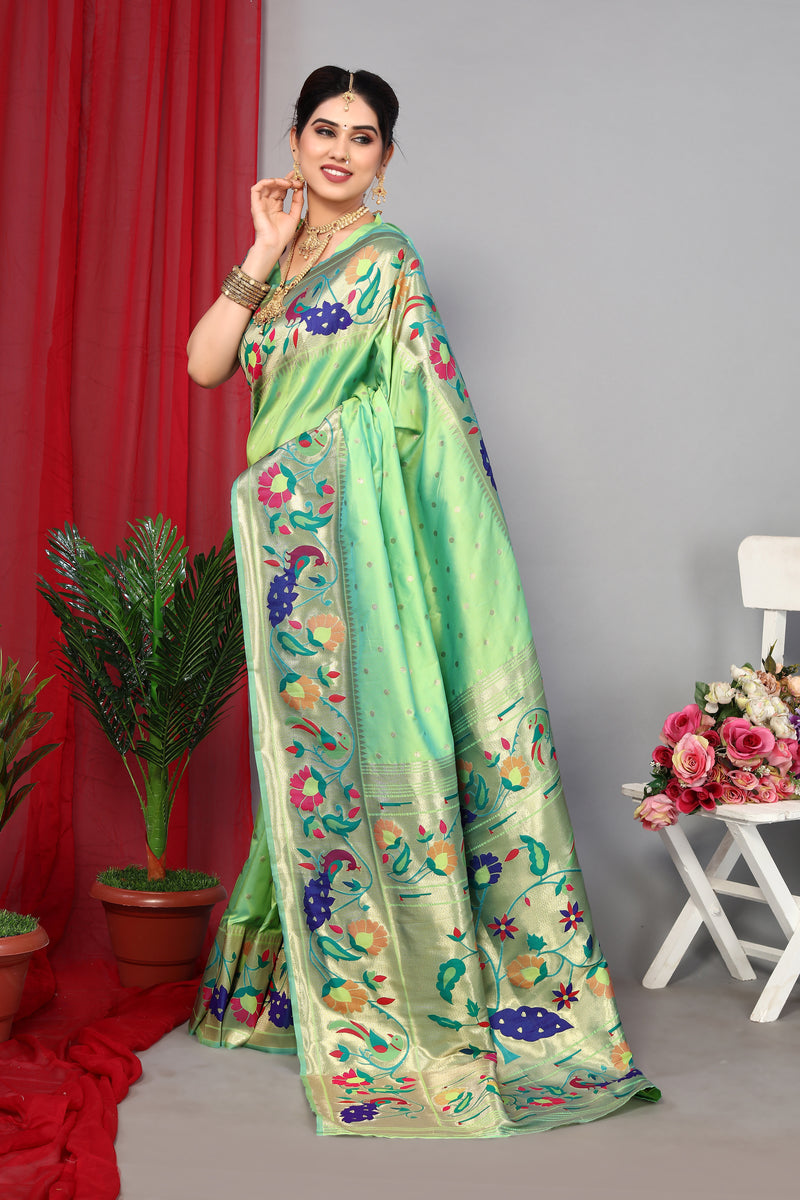 Unveil Luxury with Paithani Silk Sarees – Heavy Pallu & Zari Weaving