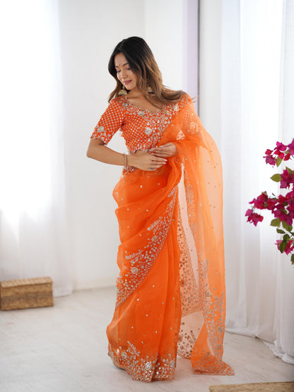 Designer Heavy Organza Silk Embroidered Saree with Blouse