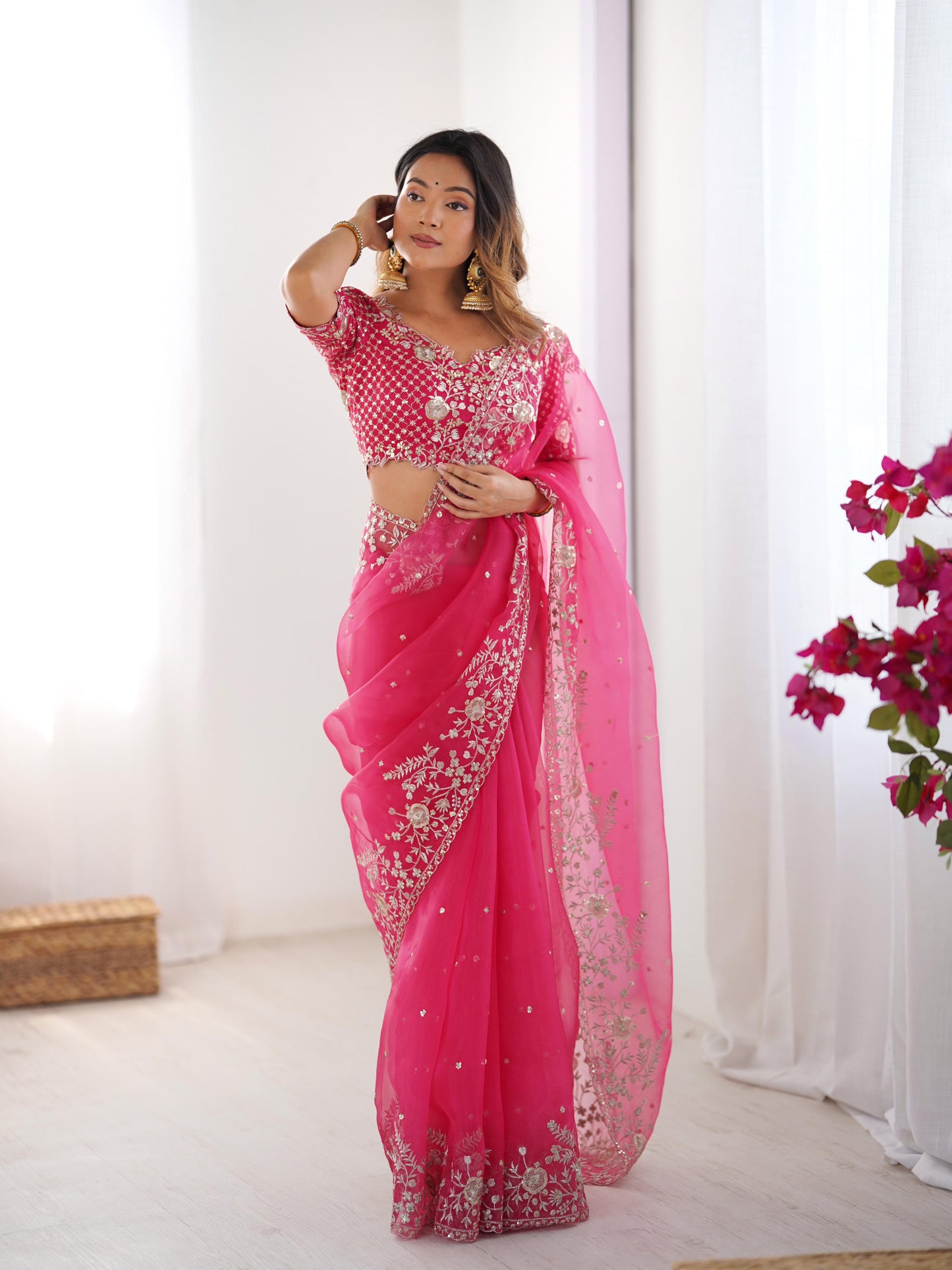 Designer Heavy Organza Silk Embroidered Saree with Blouse