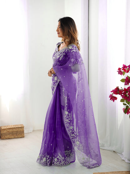 Designer Heavy Organza Silk Embroidered Saree with Blouse