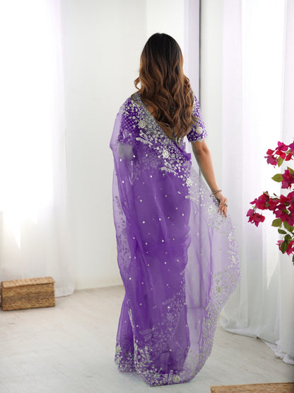 Designer Heavy Organza Silk Embroidered Saree with Blouse
