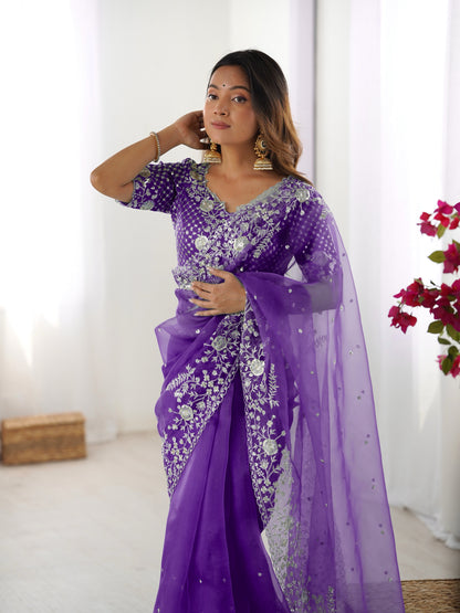 Designer Heavy Organza Silk Embroidered Saree with Blouse