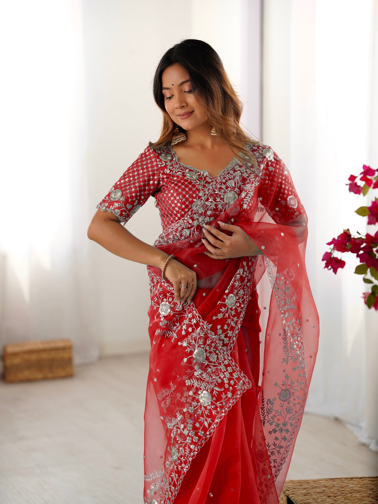 Designer Heavy Organza Silk Embroidered Saree with Blouse