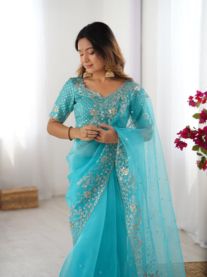 Designer Heavy Organza Silk Embroidered Saree with Blouse