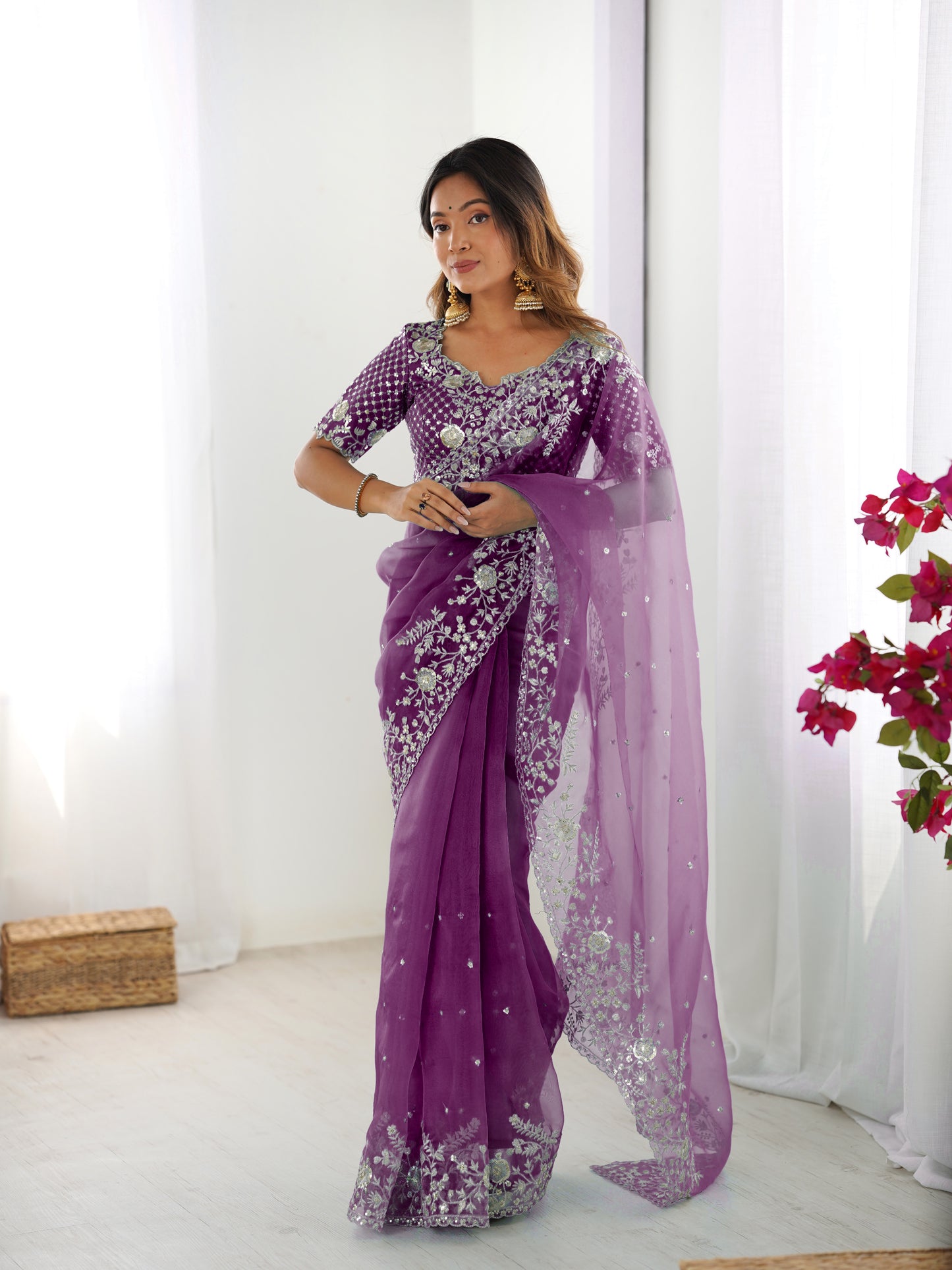 Designer Heavy Organza Silk Embroidered Saree with Blouse
