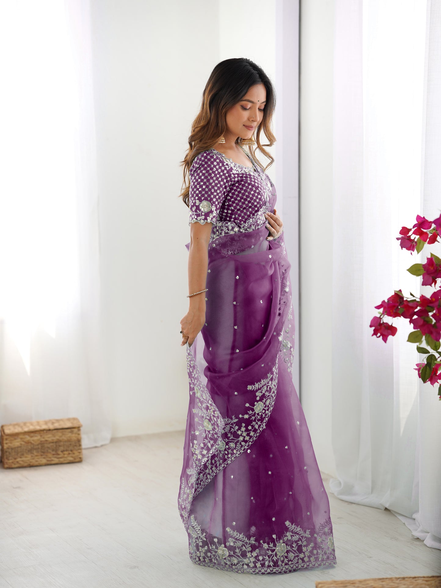 Designer Heavy Organza Silk Embroidered Saree with Blouse