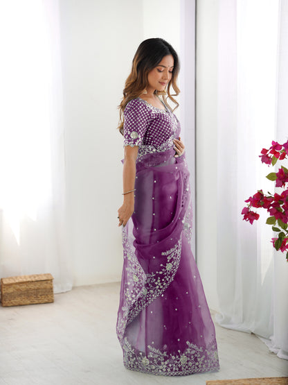 Designer Heavy Organza Silk Embroidered Saree with Blouse