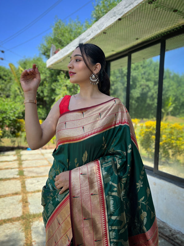 Flattering Paithani Silk Saree With Elegant Blouse Piece