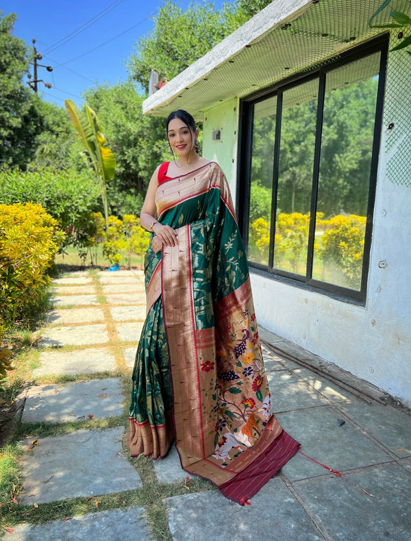 Flattering Paithani Silk Saree With Elegant Blouse Piece