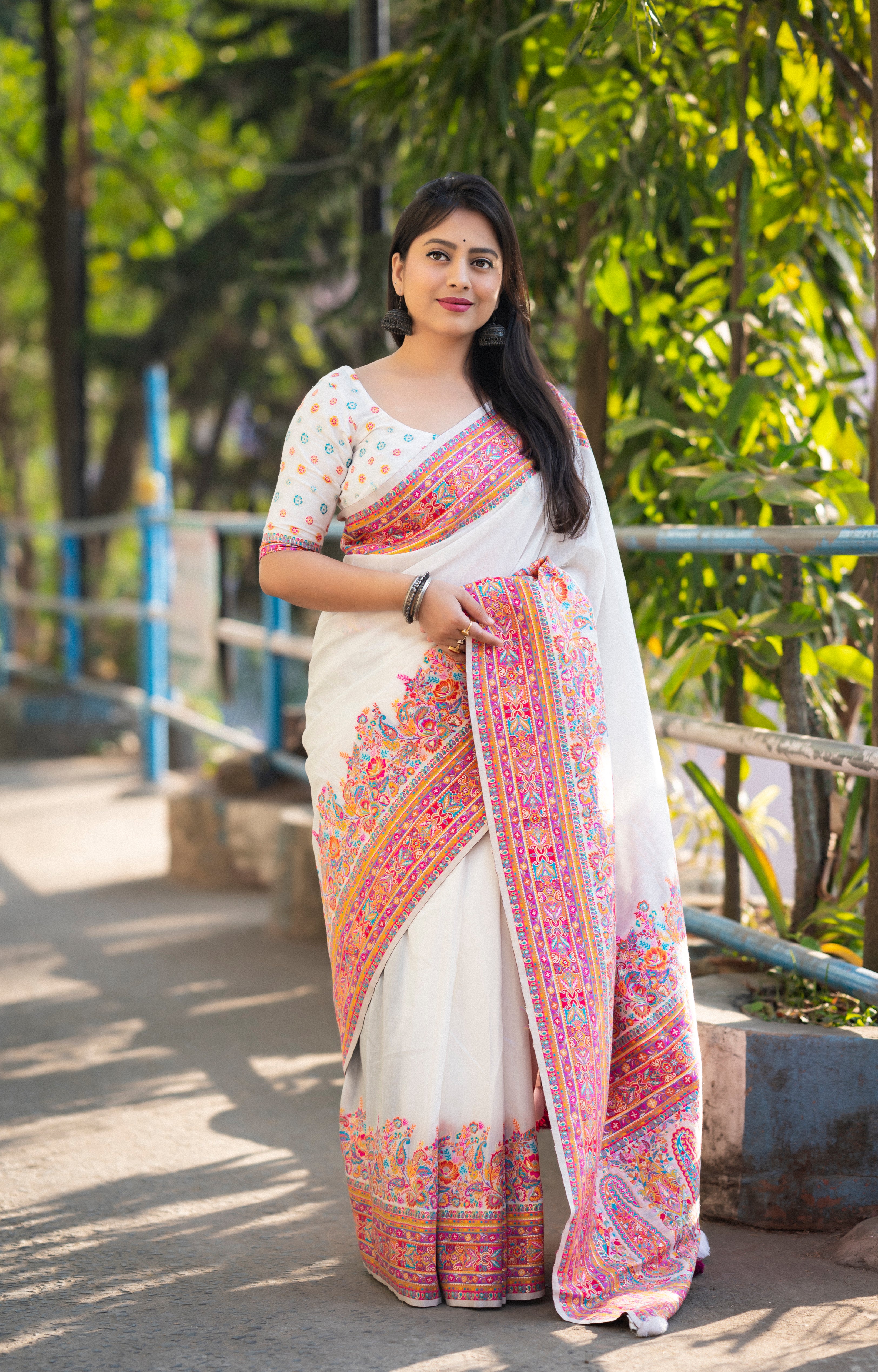 Traditional Black Poly Cotton Saree with Floral Motifs