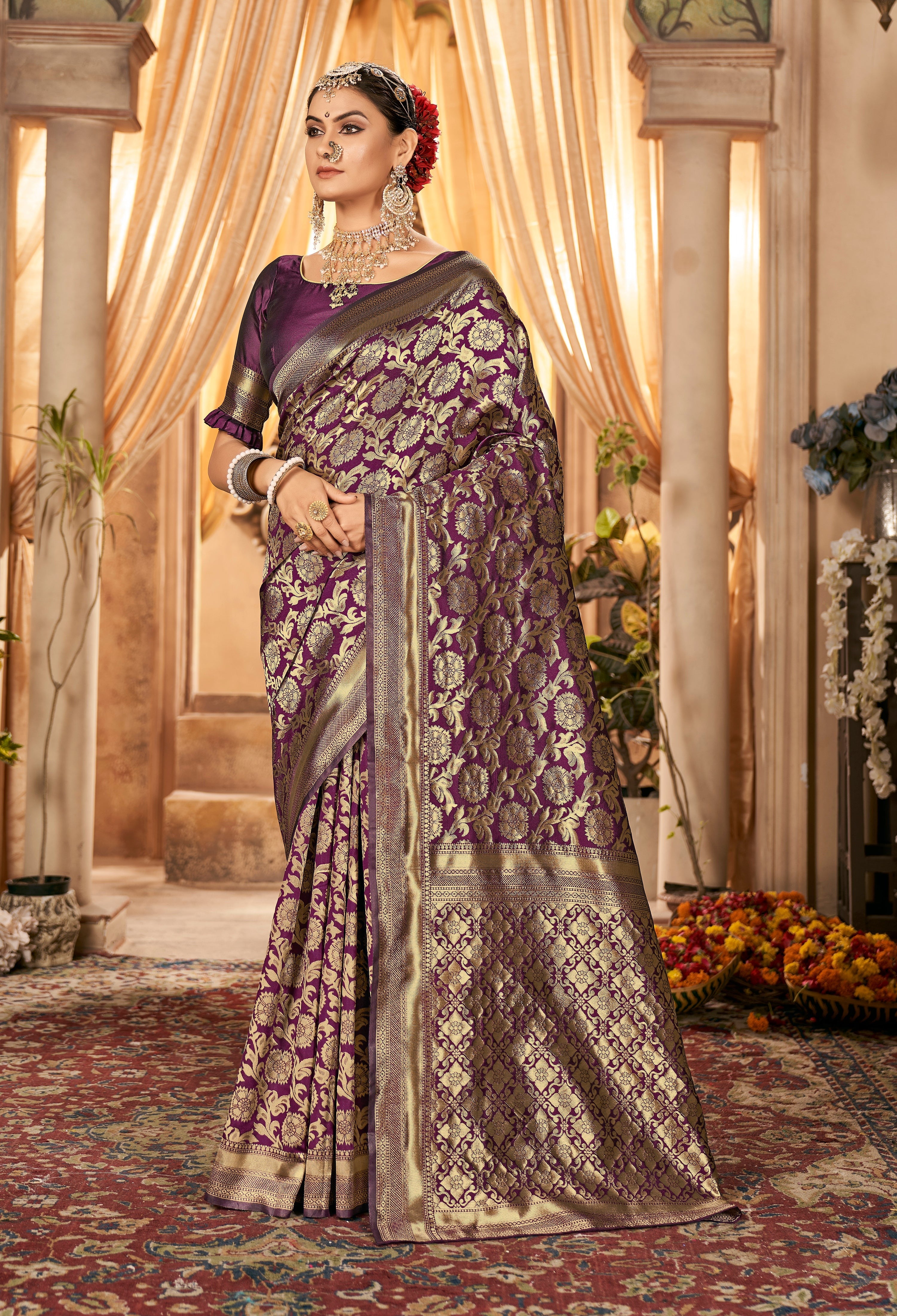 PURPLE ZARI WORK BANARASI SAREE